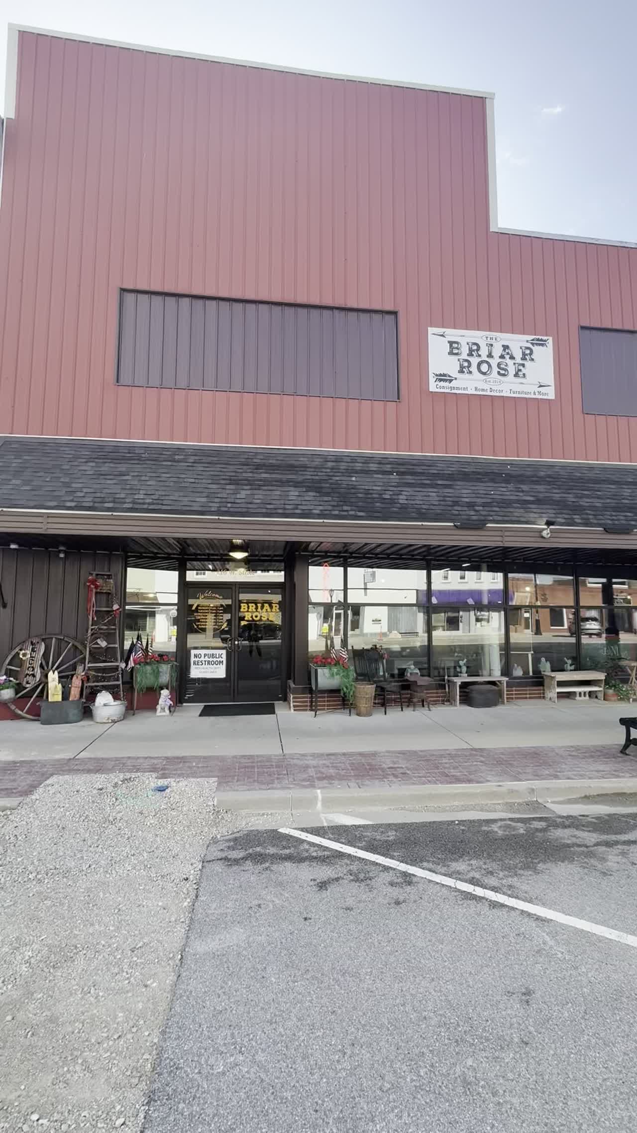 The Briar Rose storefront, the red building at 216 N State St in downtown Litchfield
